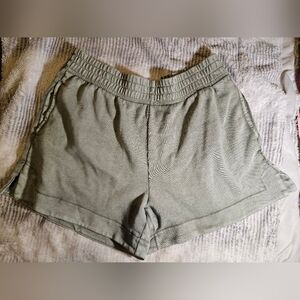 AERIE High Waisted, Large, Beach Lounge Shorts Cotton Elastic Waist Olive Green